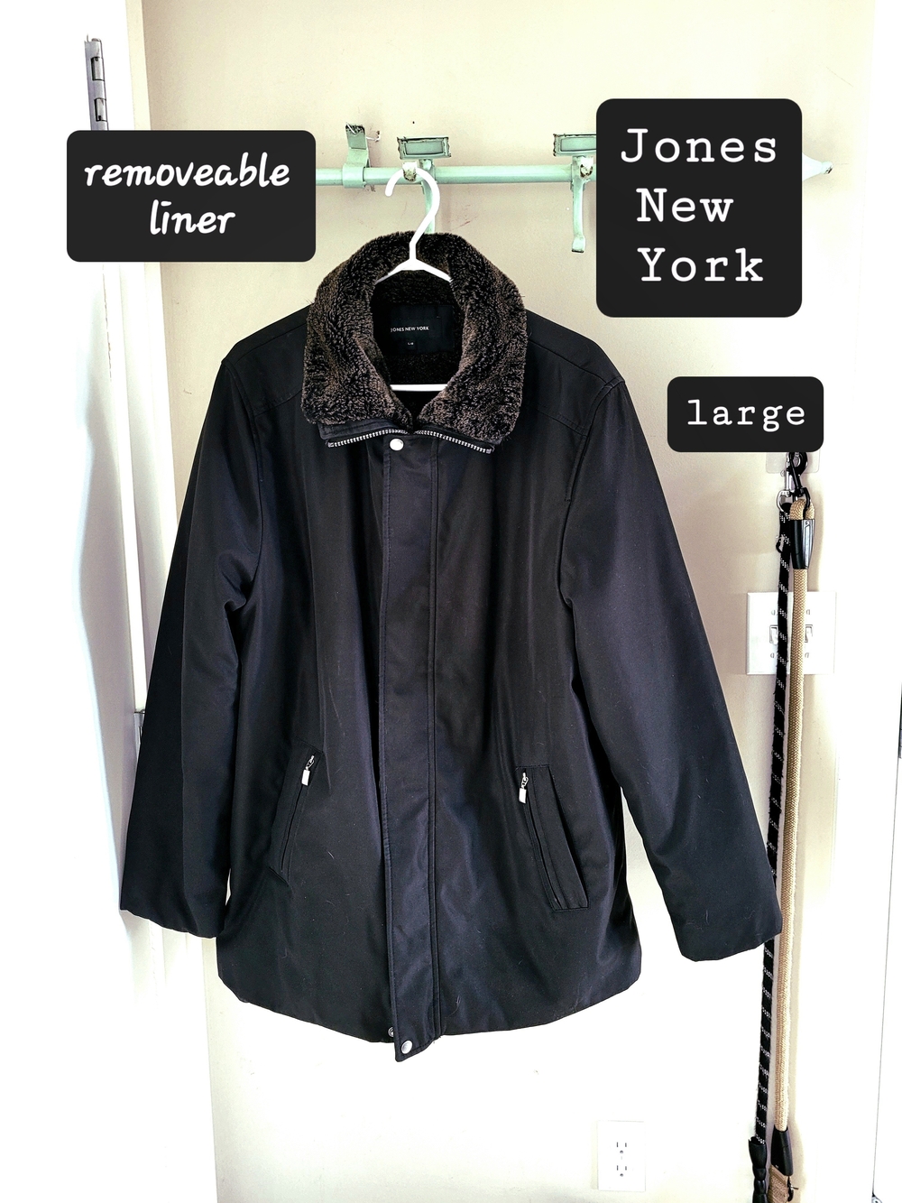 Jones New York Men's Black 2-in-1  Removable-Liner Coat
